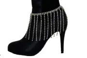 Women Gold Metal Chain Boot Bracelet Shoe Charm Band Jewelry Long Fringes Bling