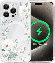 [Tcaraersing] for iPhone 14 Pro Max 6.7'' for Magnetic Clear Flower Case, Compatible with MagSafe, Floral Pattern Transparent Shockproof PC Back Soft TPU Slim Thin Cover for Girls Women - Magnolia