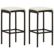 vidaXL Bar Stools with Cushions 2 pcs Brown Poly Rattan