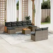 10 Piece Garden Sofa Set with Cushions Grey/Black Poly Rattan vidaXL