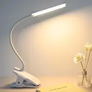 deaunbr LED Reading Light with Clip USB Rechargeable Book Lights, Eye Protection 24 LEDs Flexible Neck Night Bed Lamp, Touch Control Portable Clamp Desk Lamps for Bed Headboard, Computers - White