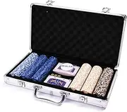 WDS WONDROUS Texas Hold’em Poker Chip Set Gambling Case with 300 PCS 12 Gram Clay Chips 2 Deck of Cards Dice Dealer for Blackjack Adults Table Game Poker Players Gifts