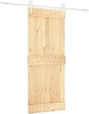 vidaXL Solid Pine Wood Sliding Barn Door with White Hardware Kit - Rustic Interior Door for Modern Home Design, 85x210 cm