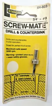 RARE Vtg Stanley Screw-Mate Drill & Countersink #04-603 3/4" x #8 USA NOS