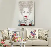 Girl With Red Lip Stretched Canvas Print Framed Wall Home Office Shop Decor Gift