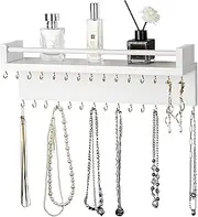 Zhithink Hanging Jewelry Organizer, Hanger with 30 Hooks,Wall Mounted for Necklace, Earrings and Rings(White)