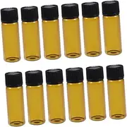 BATHVEVE 12Pcs Brown Transparent Small Glass Bottles Portable Sample Containers for Essential Oils Perfumes and Chemistry Chemicals