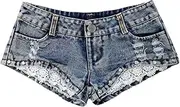 [PCBVAKGKYT] Slim and Elastic Tight Denim Shorts Hot Girl Lace Spliced
