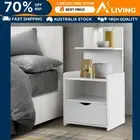 Bedside Table 1 Drawer with Shelves White Nightstand Storage Furniture Hom 16-WH