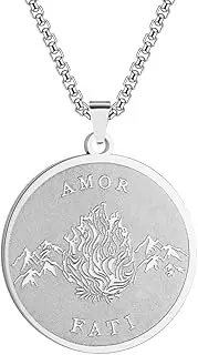 [Chereda] Stainless Steel Amor Fati Pendant Necklace For Women Men Medallion Philosophy Memento Mori Stoic Necklace