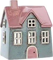 Shudehill Giftware Ceramic Village Pottery Bright Colour Range Tealight Holder, Beautiful House-Warming Gift, Home Ornament, Candle Holder… (Grey/Pink)
