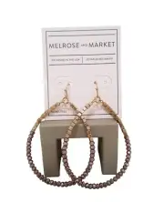 Melrose & Market Women's Trendy Frontal Beaded Hoops Gold Tone Brown NWT
