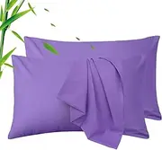 LINENOVA Standard Pillowcase Set of 2, Cooling Rayon from Bamboo Pillow Cases, 2000 TC Ultra Soft & Breathable Envelope Pillow Cover, Moisture-Wicking for Hot Sleepers(Purple, 48 * 74cm)
