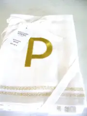 WILLIAMS SONOMA MONOGRAM GOLD METALLIC LETTER "P" TOWEL SET OF TWO NEW WITH TAGS
