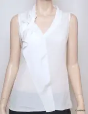 New $158 Tahari MARYANNE Ruffled Tunic Top Tank Shirt Blouse Cami White S