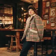 New Brixton Nouvelle Sherpa Plaid Print Peacoat Jacket in Vanilla Size Large