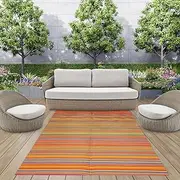 XCELERATOR Large Outdoor Rug for Patio, Reversible Portable Camping Rug, Weather Proof Plastic Straw Rug for RV Deck Camper Balcony, Mexicali Orange Multi Colour