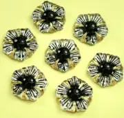 6pcs Resin 12mm Black Flower Flat Back Cabochon