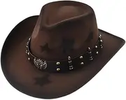 YFVFAGDMKV Vintage Style Western Cowboy Hat with Punk Belt Imitation Wool Cowgirl Jazz Hat Party Costume Accessories(3)