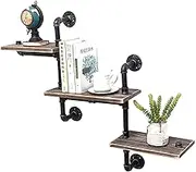 Floating Shelves，Display Shelves，Wall Shelves， Retro Industrial Pipe Wall-Mounted Corner Stand Rustic Utility Storage Shelves Wood Storage Floating Shelves