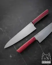KITCHEN HANDMADE CUSTOM KNIFE CHEF 210 15 M390 RED TWILL PABIS