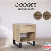 Priceworth Coogee Bedside Table Natural Oak Metal Modern and Particle Board