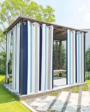 JasmineM Stripes Outdoor Curtains for Patio Waterproof, Grommet Privacy Weatherproof Outside Curtains for Porch Gazebo Pergola Backyard, 1 Panels, 54x84 inch, Navy Blue Grey