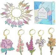 SUNNYCLUE 1 Box 20Pcs 5 Styles Flower Stitch Marker Knitting Markers Charms Bulk Colorful Gold Alloy Enamel Plant Floral Locking Charm with 304 Stainless Steel Clasps for Weaving Quilting Jewellery