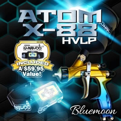Atom X88 Bluemoon LVLP-MP Gravity Feed Spray Gun 1.3 and 1.4 MM TIP Kit Combo!