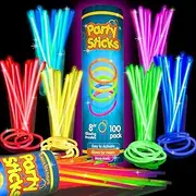 Glow Sticks Bulk Neon Party Supplies - 100 8” Bulk Glow Sticks Party Pack w/Connectors to Make Glow Sticks Necklaces and Party Glow Sticks Fun