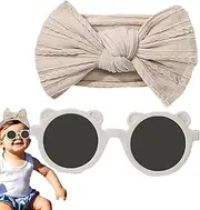 [XolngYYeng] Baby Headband Bows, Kids Glasses Hair Band Sets, Soft Nylon Elastic Hairbands, Bows Headbands with Baby Sunglasses Set, Hair Accessories for