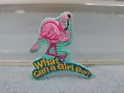 NEW GIRL "WHAT CAN A GIRL DO?" FLAMINGO SEW-ON IRON-ON SCOUT GUIDES PATCH BADGE