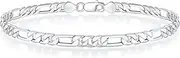 BRIJEWNES 925 Sterling Silver Clasp 4/5mm Figaro Chain Bracelets for Men Women Solid Diamond Cut Figaro Chain Mens Bracelet Chain Bracelets for Men Jewelry Men Gifts