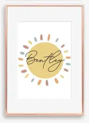 A4 Nursery/Baby/Kids Home Wall Decor Name Pastel Sun Custom Keepsake Gift
