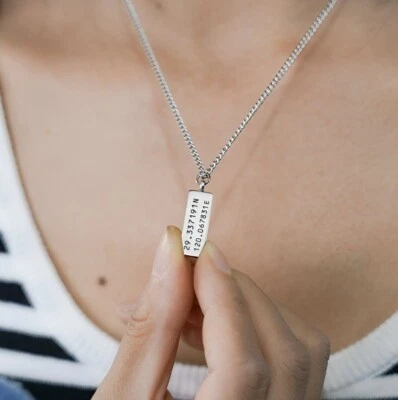 Personalized Coordinates Couples Necklaces, Stainless Steel Matching Jewelry