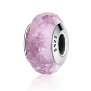 S925 Sterling Silver PINK Sparkle Faceted Murano Glass Charm - AVILIA Designs