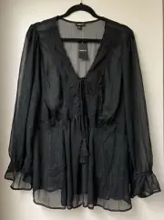 Torrid Chiffon Lace Sheer Top Blouse Black NWT