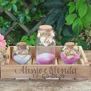 Personalized Wedding Family Unity Sand Ceremony Set. Heart-shaped Glass Bottles-