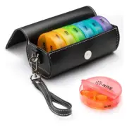 Weekly Pill Organizer Daily Pill Box with PU Leather Travel Medicine Organizer