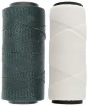 2 Knot It Waxed Polyester Cord 1mm Diameter 144M Spools (Dark Green, White)