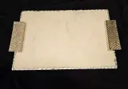 Classic Touch White Marble Serving Challah Charcuterie Board Silver Handles NIB