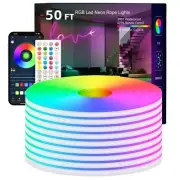 Neon Rope Lights, 50FT RGB LED Strip Lights, App Control, IR Remote, Outdoor ...