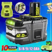 18V 12.0Ah Lithium Battery For Ryobi P108 ONE Plus P107 P106 6/9.0Ah + Charger