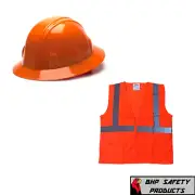Orange Full Brim Safety Hard Hat with Hi-Vis Orange Vest Construction
