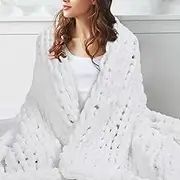 Chunky Knit Blanket, 50"x 60" Soft Throw Blanket, Cute Rope Knot Crochet Throw Blankets, Comfortable & Breathable, Chenille Throw Blankets for Couch Bed (White)