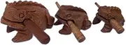 Guiros Percussion Instruments Wooden Frog 3 Piece Set of 4 Inch, 3 Inch, 2.75 Inch, Wooden Frog Musical Instrument (Brown Color)