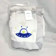 NWT Carters Embroidered Space Alien UFO Spaceship Grey Stars Satin Baby Blanket