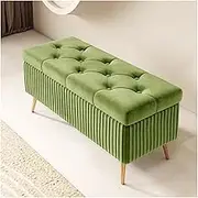 Velvet Storage Bench Foot Stool for Living Room,Upholstered Storage Ottoman with Golden Legs,Rectangular Storage Chest Velvet Footstool for Entryway(Green-1,120CM)