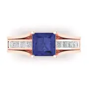 3.4 Princess Cut Tanzanite Gem Promise Bridal Band set Sliding 14k Rose Gold