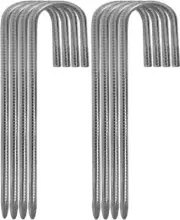 12 Inch Rebar Stakes, 8 Pack Ground Stakes J Hook Tent Stakes Heavy Duty Galv...
